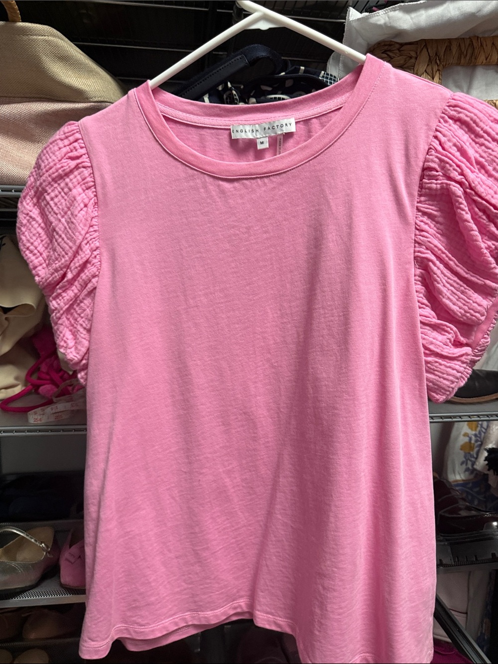 English Factory Bubblegum Pink Puff-Sleeve Short Sleeve Tee